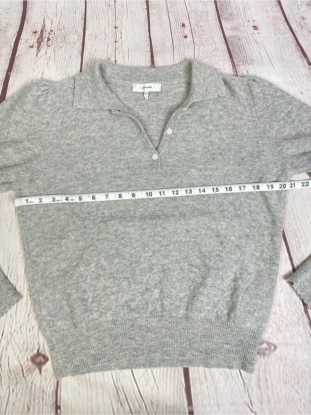 FRAME 100% cashmere soft light gray polo sweater, size L - Picture 11 of 16